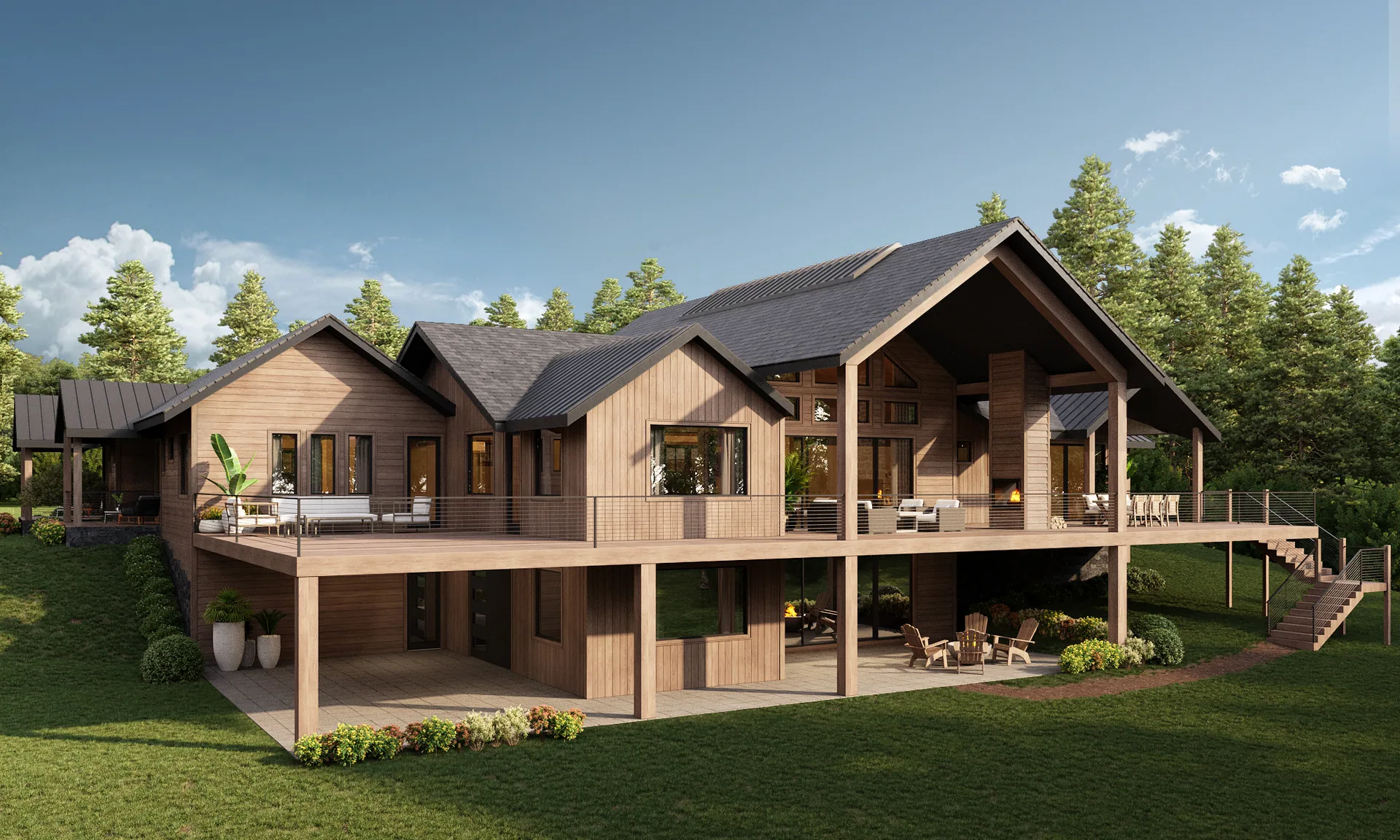 Rear elevation with walk-out basement and main deck